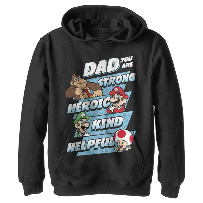 fifth sun Boy's Nintendo Super Mario Dad You are Strong Heroic Kind Helpful Pull Over Hoodie