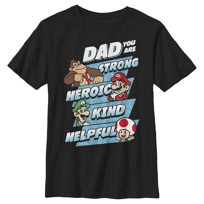 fifth sun Boy's Nintendo Super Mario Dad You are Strong Heroic Kind Helpful T-Shirt