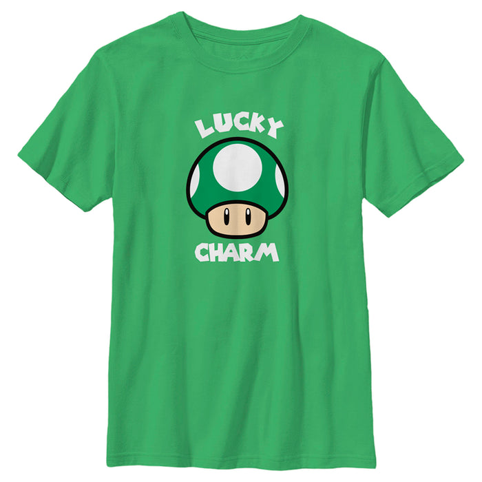 fifth sun Boy's Nintendo Super Mario St. Patrick's Day Extra Life Mushroom Lucky Charm T-Shirt