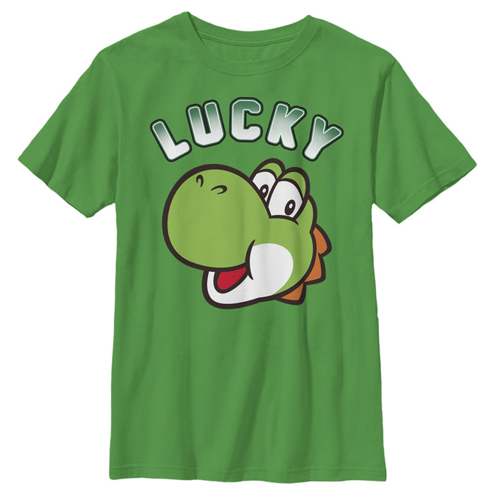 fifth sun Boy's Nintendo Super Mario St. Patrick's Day Lucky Yoshi Retro T-Shirt