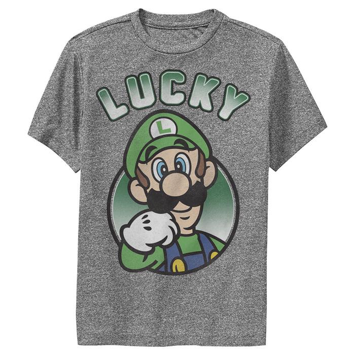 fifth sun Boy's Nintendo Super Mario St. Patrick's Day Lucky Luigi Retro Performance Tee