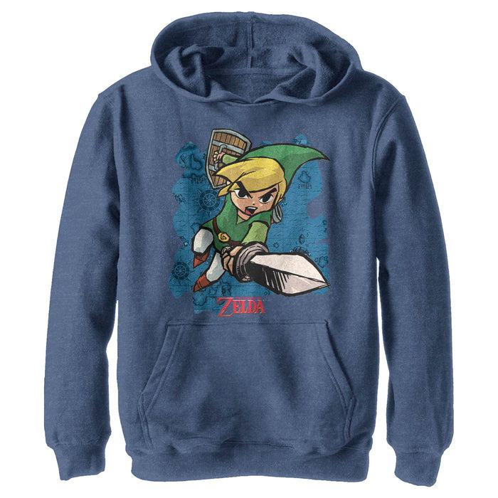 fifth sun Boy's Nintendo The Legend of Zelda Link Sword Pull Over Hoodie