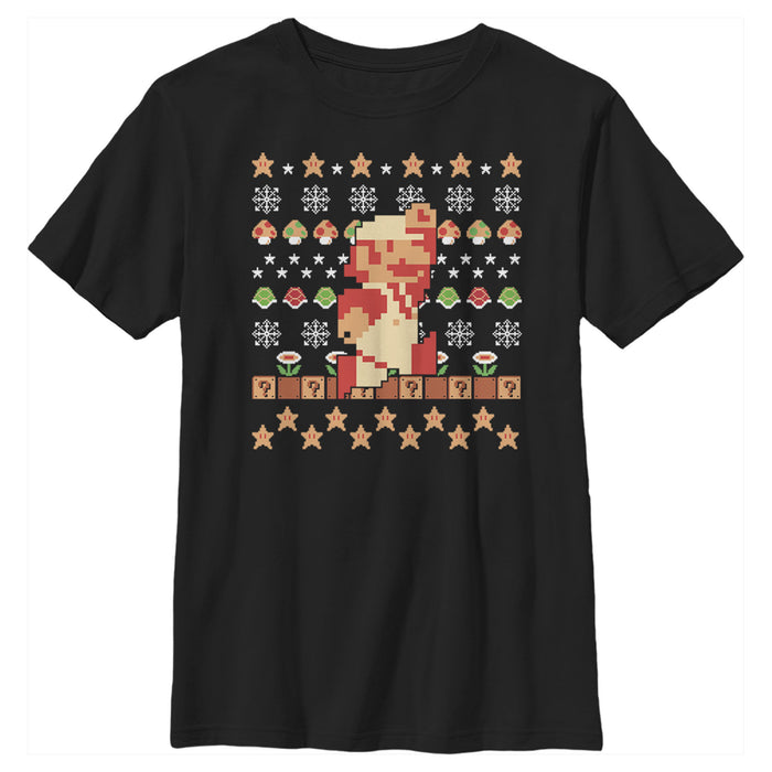 fifth sun Boy's Nintendo Ugly Christmas Super Mario Pixel T-Shirt