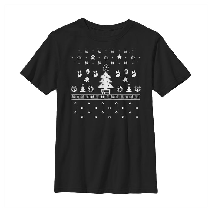 fifth sun Boy's Nintendo Ugly Christmas Tree Super Mario T-Shirt