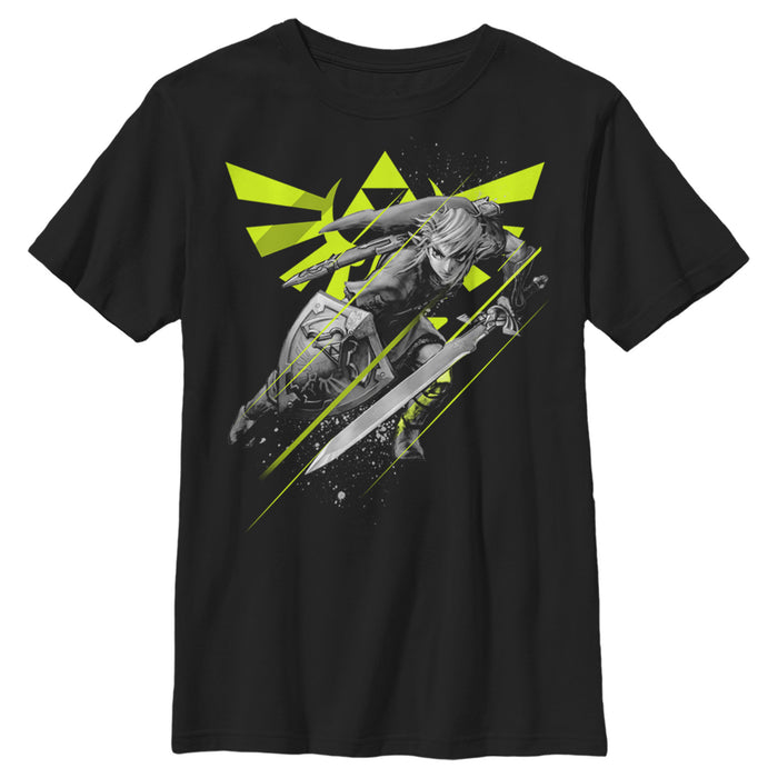 fifth sun Boy's Nintendo Zelda Link Logo Action Pose T-Shirt