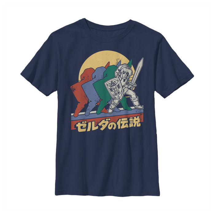 fifth sun Boy's Nintendo Zelda Retro Link Kanji Portrait T-Shirt