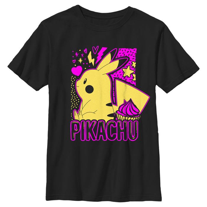 fifth sun Boy's Pokemon Pikachu Sweet Cupcake Neon T-Shirt