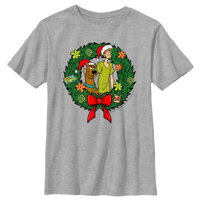 fifth sun Boy's Scooby Doo Christmas Shaggy and Scooby Wreath T-Shirt
