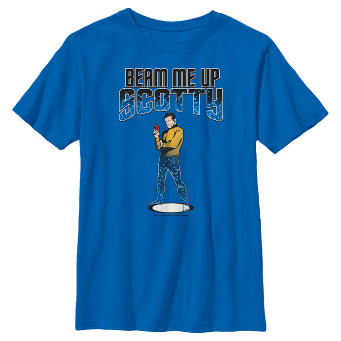 fifth sun Boy's Star Trek Cartoon Kirk Beam Me Up Scotty Transporter T-Shirt