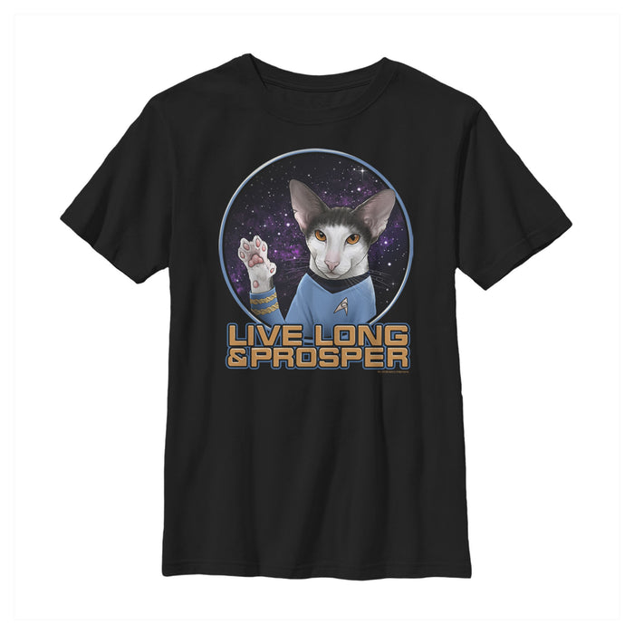 fifth sun Boy's Star Trek Cat Spock Live Long And Prosper T-Shirt