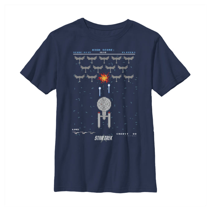 fifth sun Boy's Star Trek Enterprise Pixel Video Game Battle T-Shirt