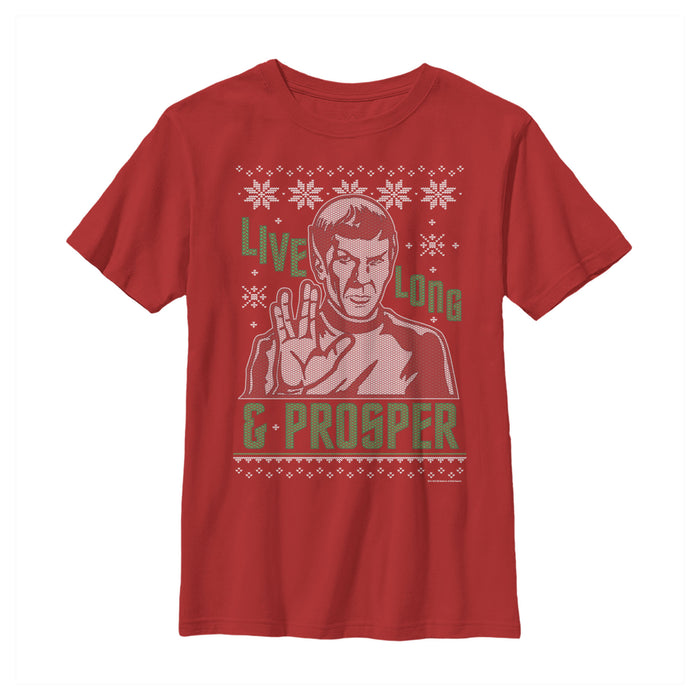 fifth sun Boy's Star Trek Spock Live Long and Prosper Ugly Christmas T-Shirt