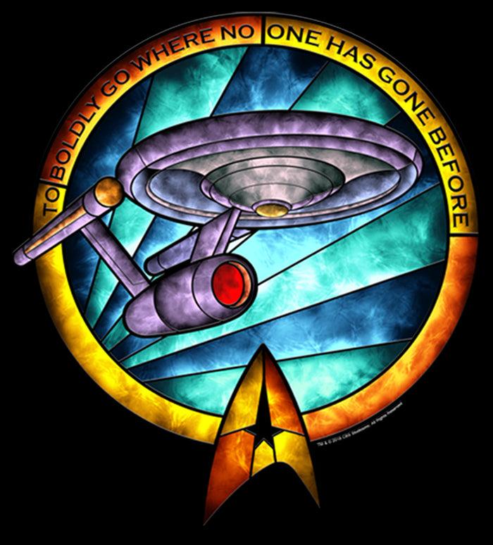 Fifth Sun Boy's Star Trek USS Enterprise Stained Glass To Boldly Go T-Shirt