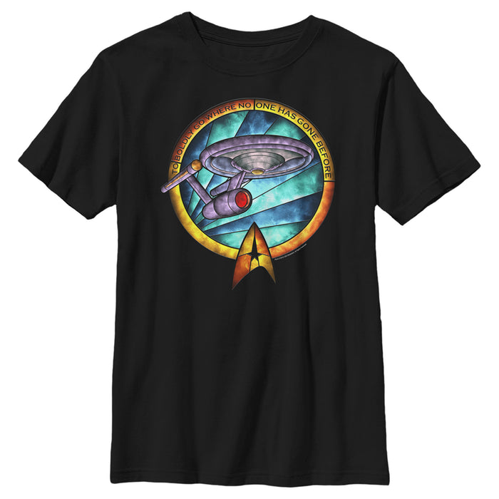 fifth sun Boy's Star Trek USS Enterprise Stained Glass To Boldly Go T-Shirt