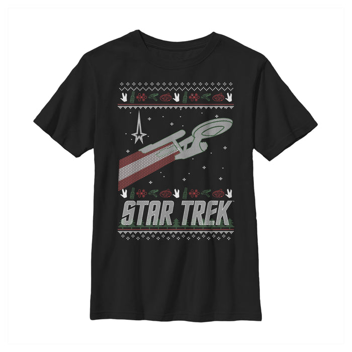 fifth sun Boy's Star Trek USS Enterprise Ugly Christmas Sweater T-Shirt