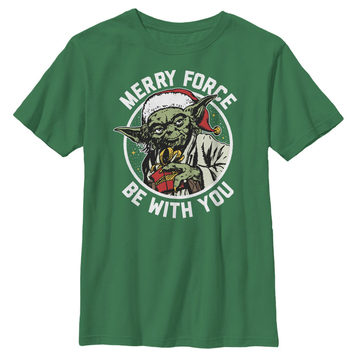 fifth sun Boy's Star Wars Christmas Yoda May the Force T-Shirt