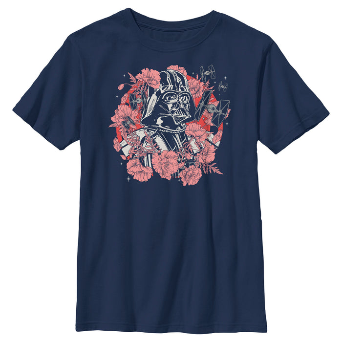 fifth sun Boy's Star Wars Floral Darth Vader With Tie Fighters T-Shirt