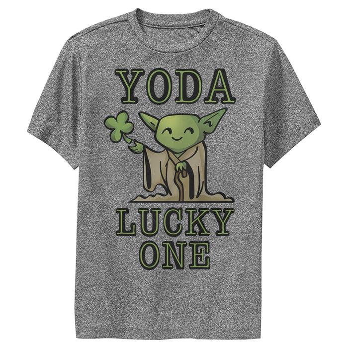 fifth sun Boy's Star Wars St. Patrick's Day Cartoon Yoda Lucky One Performance Tee
