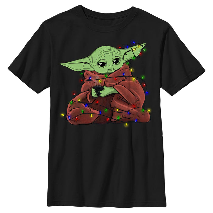 fifth sun Boy's Star Wars: The Mandalorian Christmas Lights Grogu T-Shirt