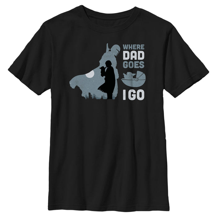 fifth sun Boy's Star Wars: The Mandalorian Grogu and Din Djarin Where Dad Goes I Go T-Shirt
