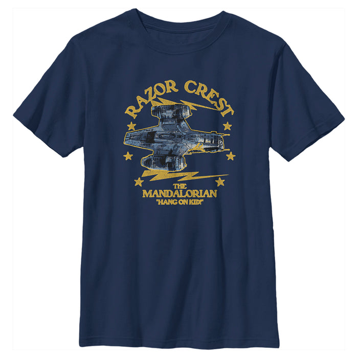 fifth sun Boy's Star Wars: The Mandalorian Razor Crest Hang On Kid T-Shirt