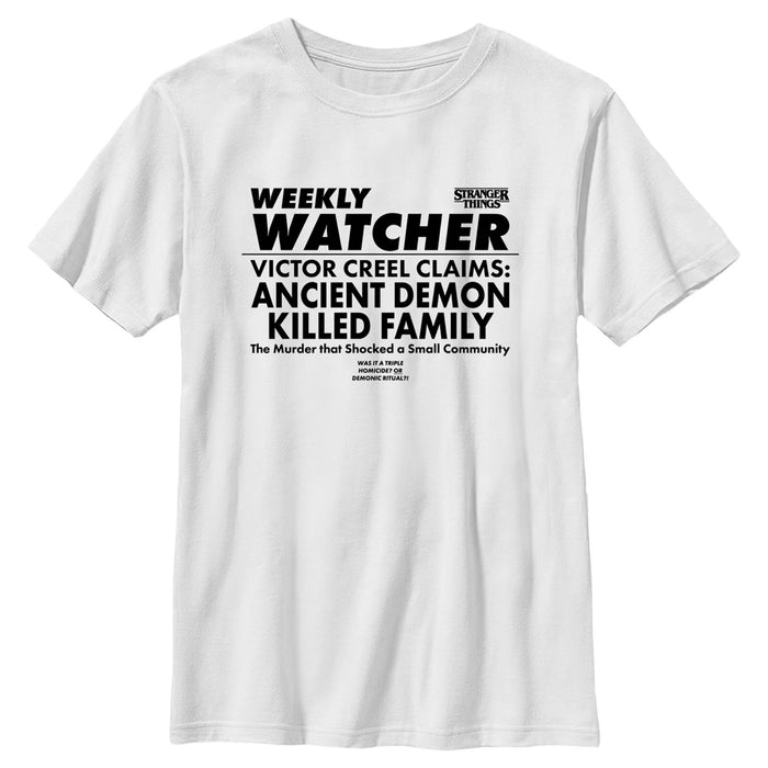 fifth sun Boy's Stranger Things Newspaper Weekly Watcher T-Shirt