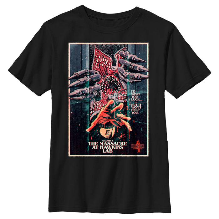 fifth sun Boy's Stranger Things Retro Massacre At Hawkins Lab T-Shirt