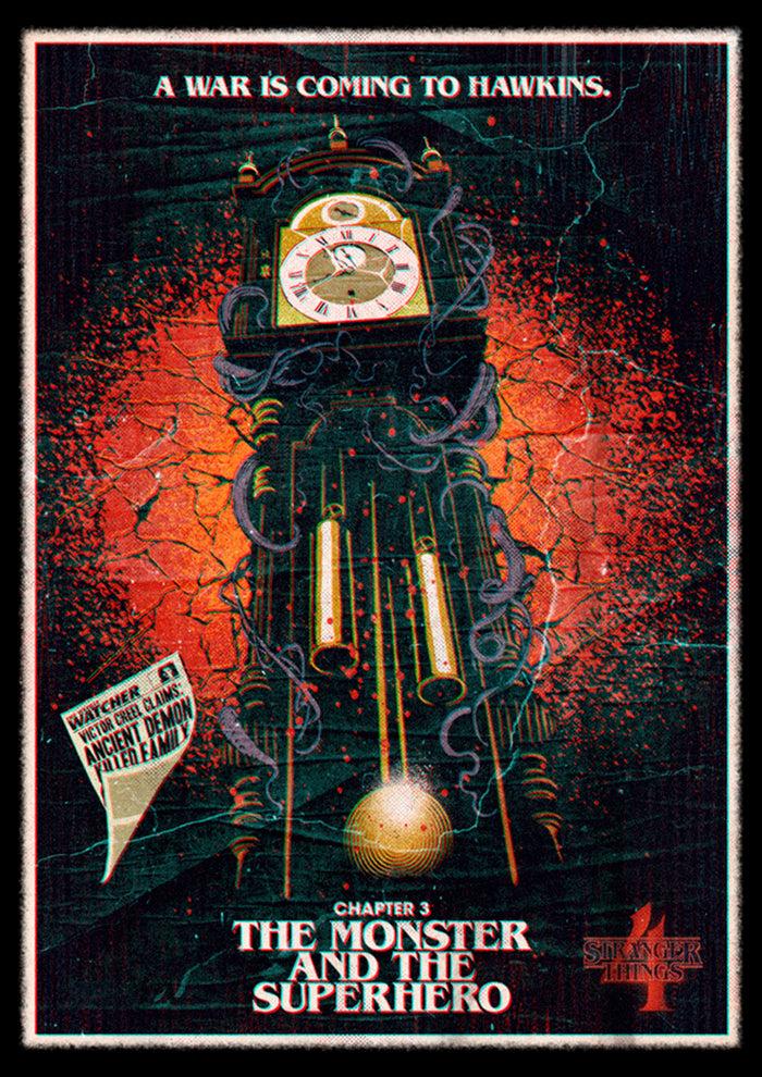 Fifth Sun Boy's Stranger Things Retro The Monster And The Superhero Poster T-Shirt