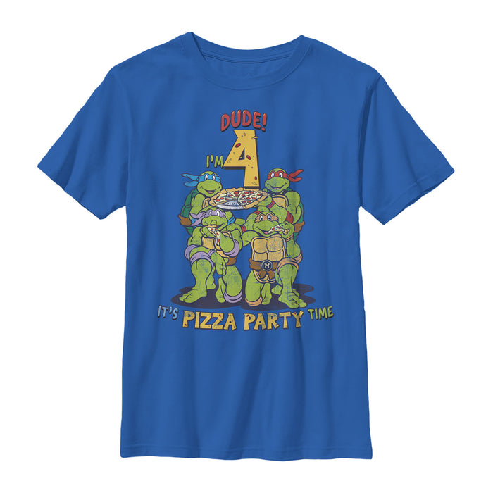 fifth sun Boy's Teenage Mutant Ninja Turtles 4th Birthday Pizza Party T-Shirt
