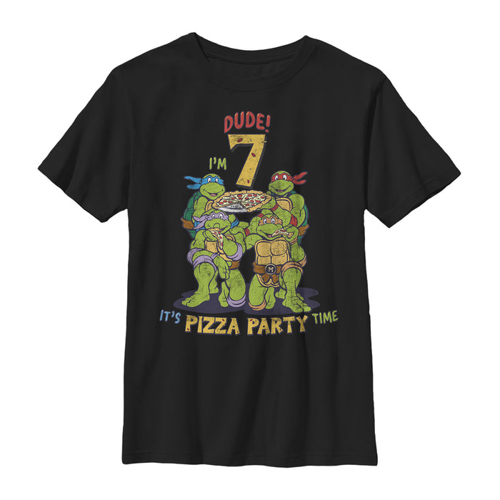 fifth sun Boy's Teenage Mutant Ninja Turtles 7th Birthday Pizza Party T-Shirt
