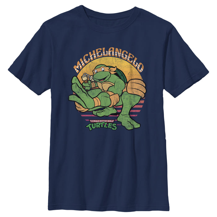 fifth sun Boy's Teenage Mutant Ninja Turtles Distressed Michelangelo in Action T-Shirt