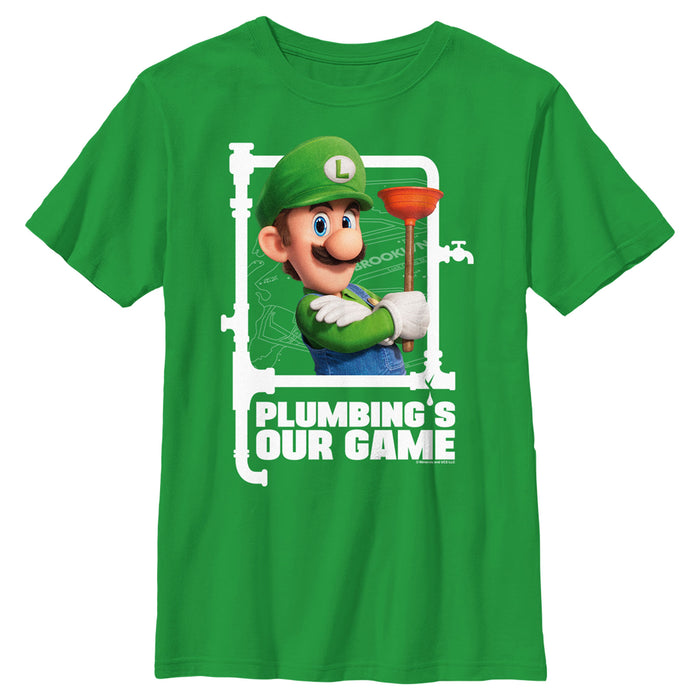 fifth sun Boy's The Super Mario Bros. Movie Luigi Plumbing's Our Game T-Shirt
