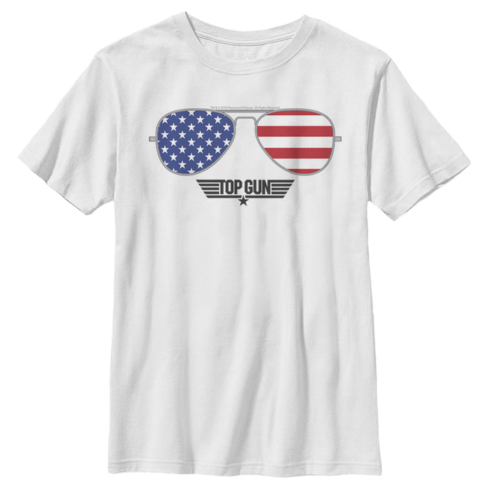 fifth sun Boy's Top Gun American Flag Aviator Sunglasses Logo T-Shirt