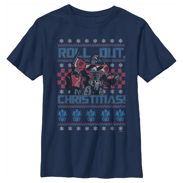 fifth sun Boy's Transformers Optimus Prime Roll Out Ugly Xmas T-Shirt