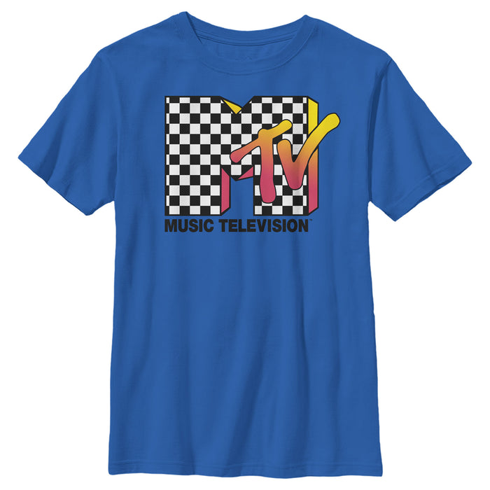 fifth sun Boy's MTV Checkered Fade Logo T-Shirt