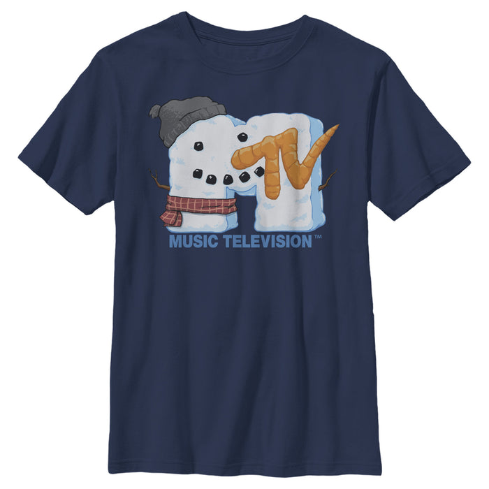 fifth sun Boy's MTV Christmas Logo Snowman T-Shirt