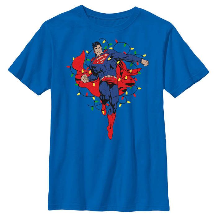 fifth sun Boy's Superman Christmas Lights T-Shirt