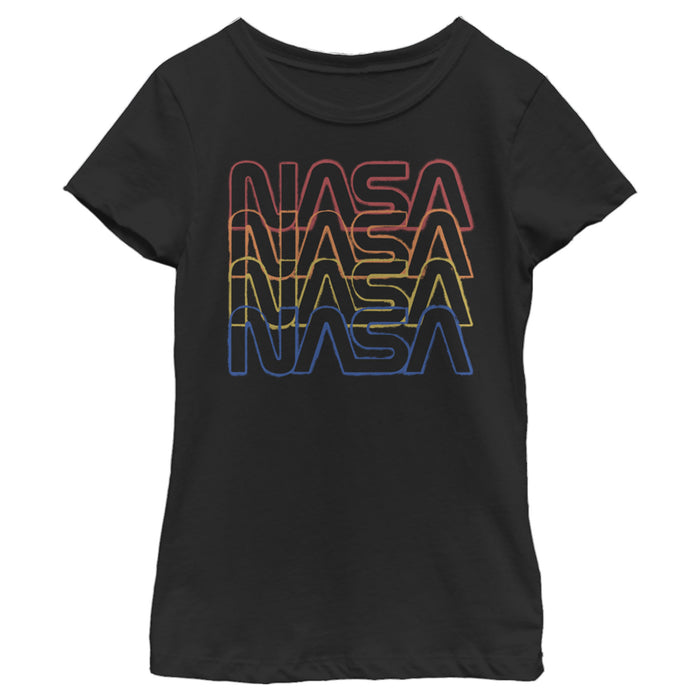 fifth sun Girl's NASA Rainbow Repeat Logo T-Shirt