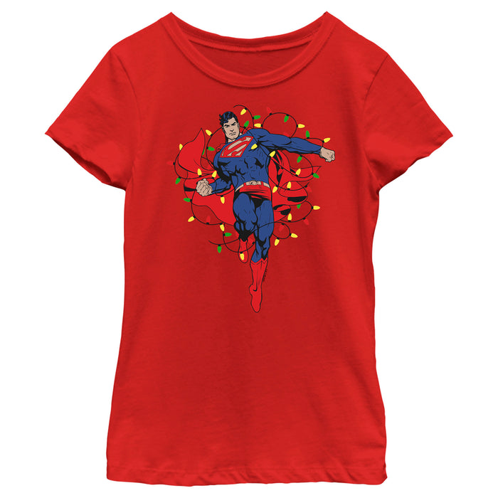 fifth sun Girl's Superman Christmas Lights T-Shirt