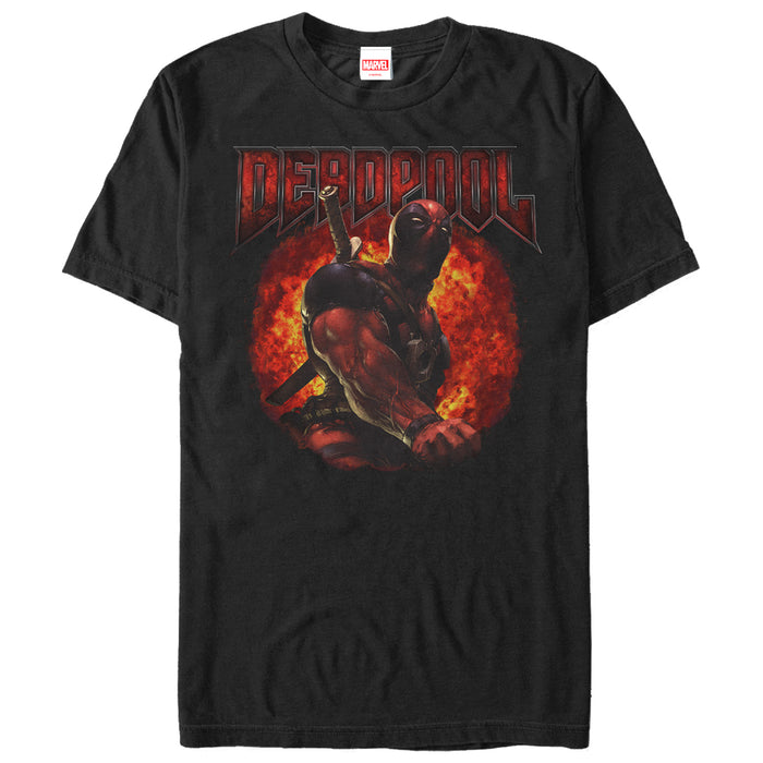 fifth sun Men's Marvel Deadpool Flames T-Shirt