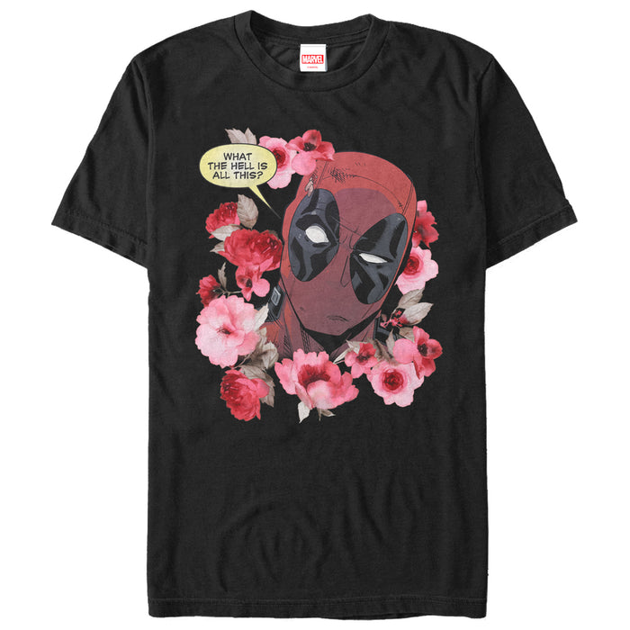 fifth sun Men's Marvel Deadpool Flowers T-Shirt