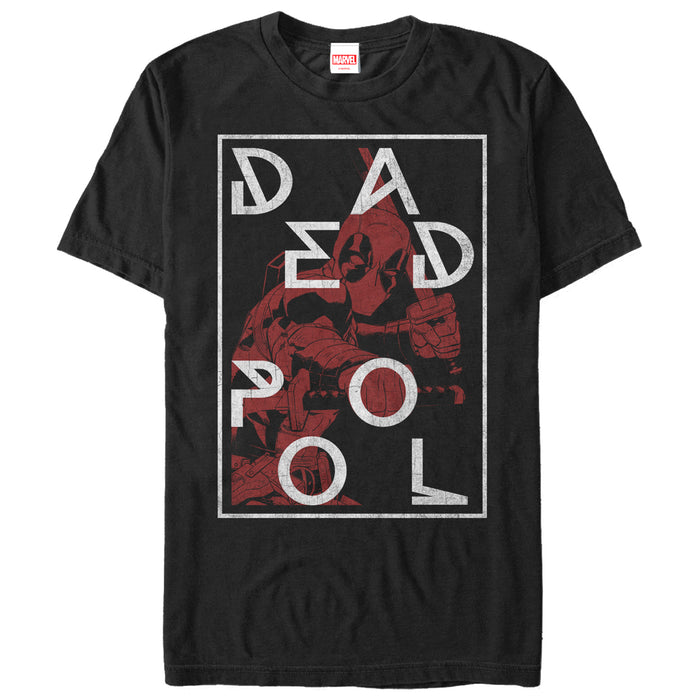 fifth sun Men's Marvel Deadpool Name Frame T-Shirt