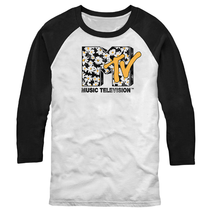 fifth sun Men's MTV Floral Print Logo Baseball Tee