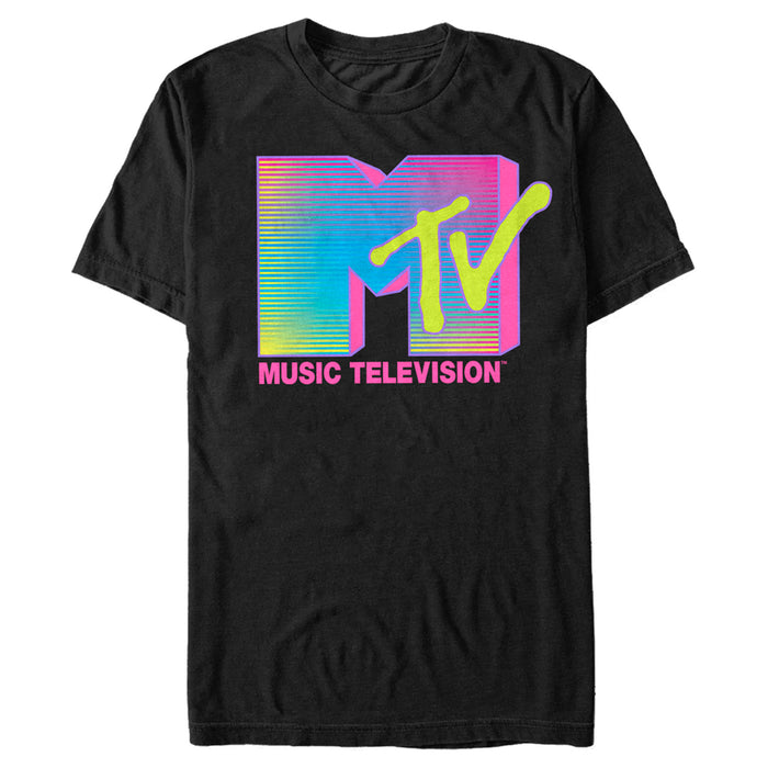 fifth sun Men's MTV Retro Neon Stripe Logo T-Shirt