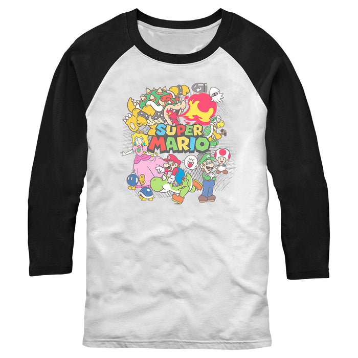 fifth sun Men's Nintendo Cast Collage Baseball Tee