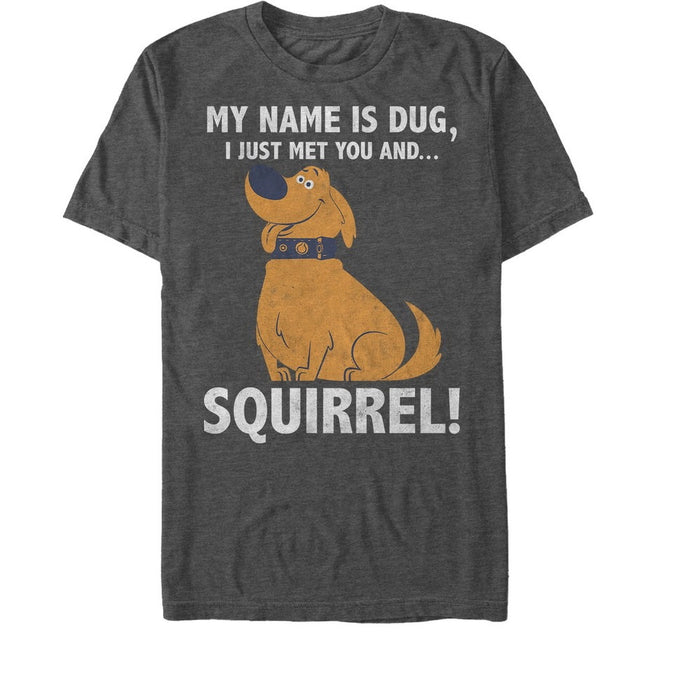 fifth sun Men's Up My Name is Dug Squirrel T-Shirt