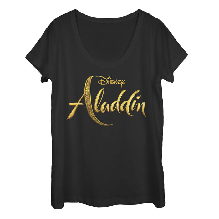 fifth sun Women's Aladdin Script Logo Scoop Neck