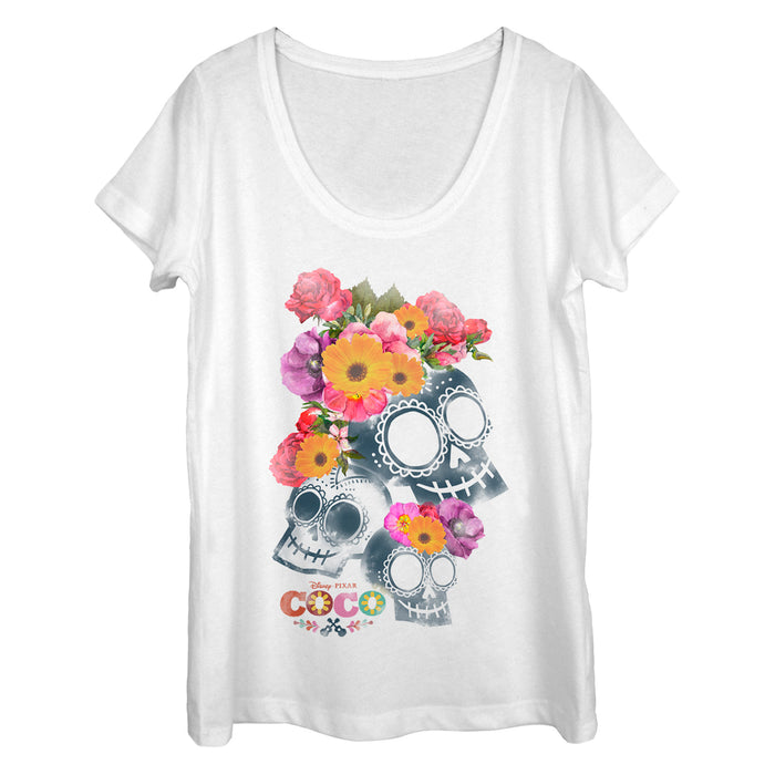 fifth sun Women's Coco Floral Skeletons Scoop Neck
