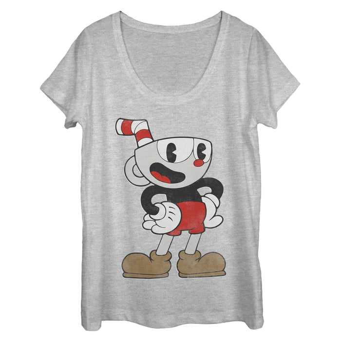 fifth sun Women's Cuphead Happy Pose Scoop Neck