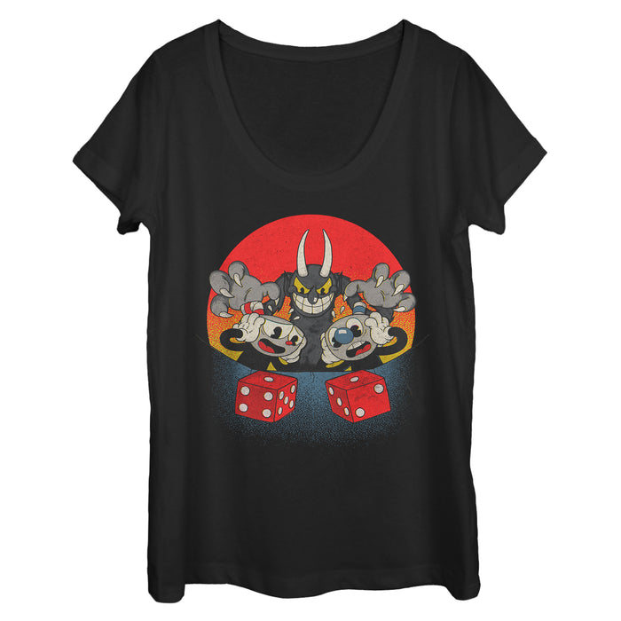 fifth sun Women's Cuphead Snake Eyes Scoop Neck